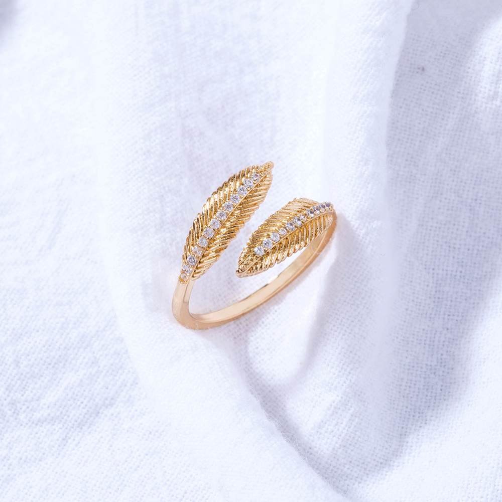 Zircon-inlaid Feather Opening Simple Micro-inlaid Zircon Ring Female Accessories - الصورة 2