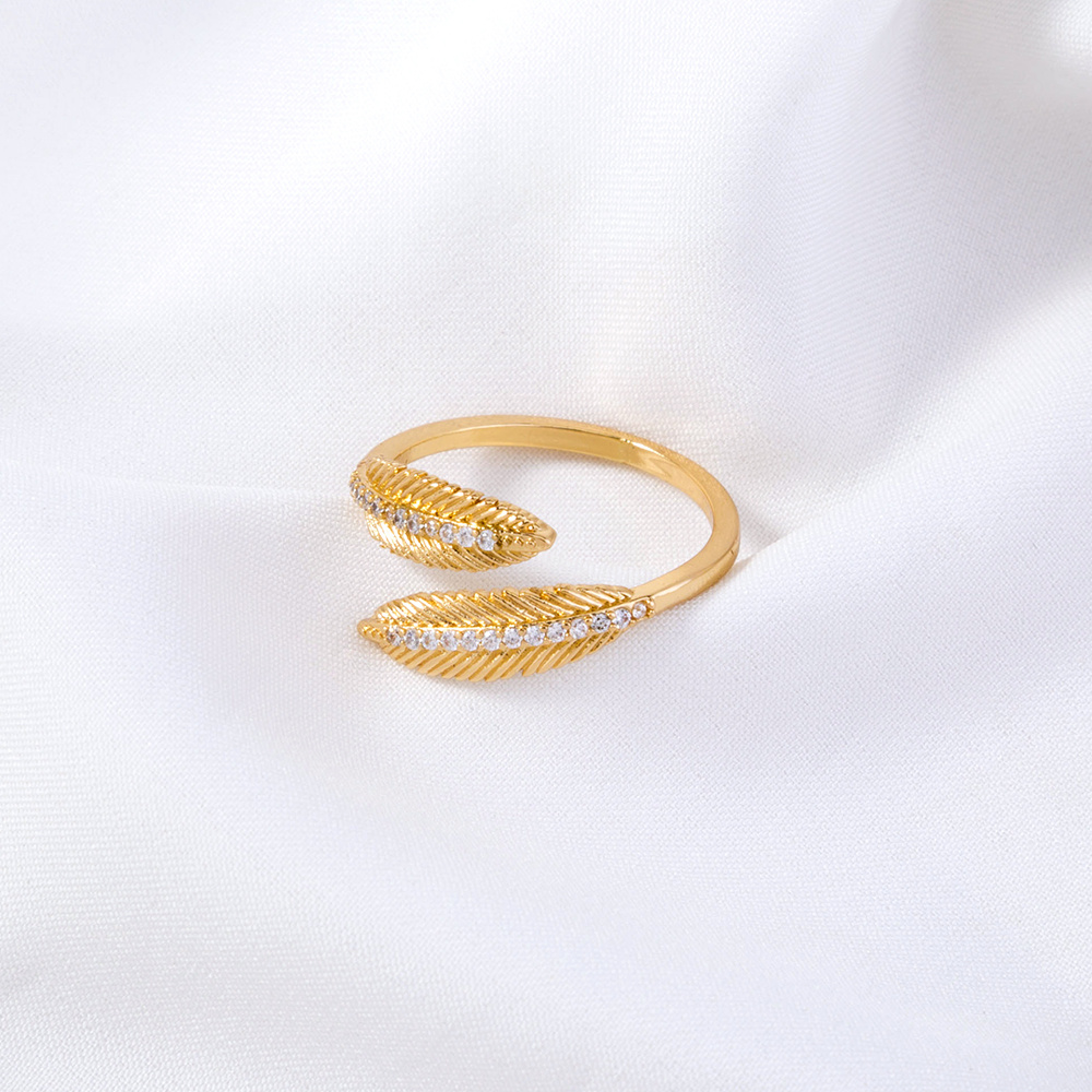 Zircon-inlaid Feather Opening Simple Micro-inlaid Zircon Ring Female Accessories - الصورة 4