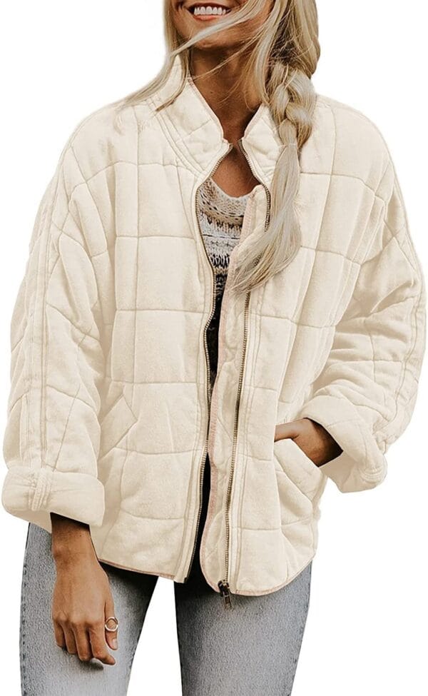 Winter Zip-up Stand Collar Coat With Pockets Fashion Solid Color